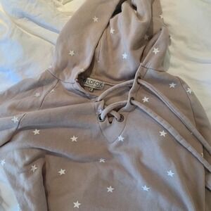 Wildfox tan lace up hoodie with white stars